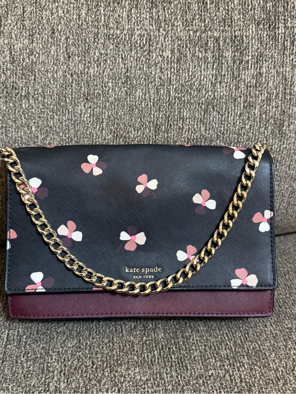 kate spade Black Floral Crossbody with Gold Chain